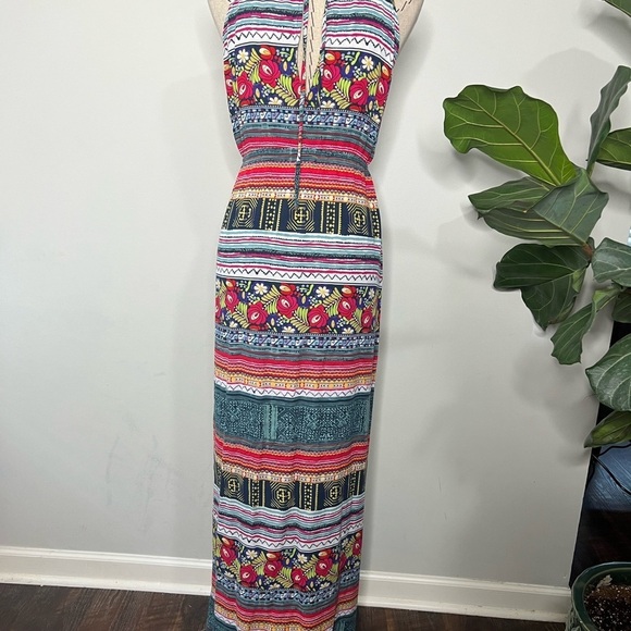 MINKPINK multicolor floral size small halter neck dress drawstring waist viscose - Picture 9 of 11